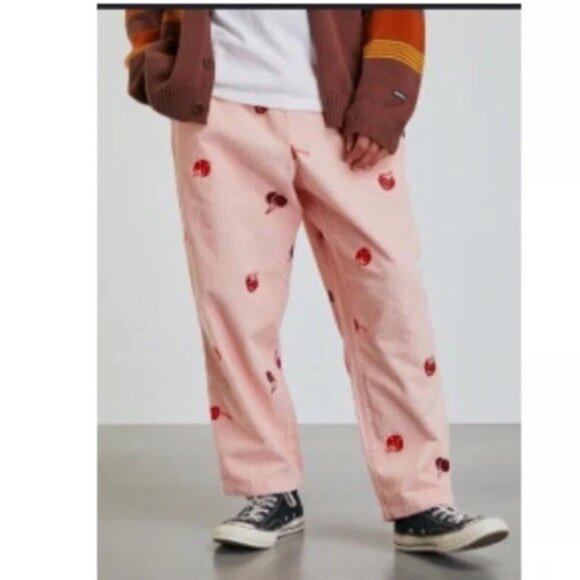 Uo Embroidered cherry strawberry unisex Classic Corduroy Beach Pant In Pink XL - Picture 1 of 9